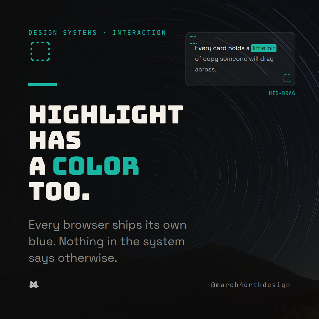 text selection tokens: the color nobody decided — slide 1